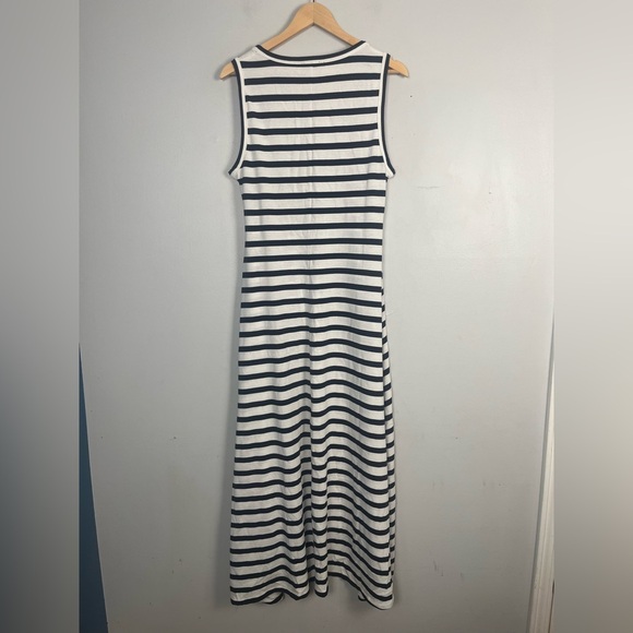 J Crew Womens Soft Cotton High Low Maxi Dress Nautical Navy White Stripe M - Picture 5 of 8
